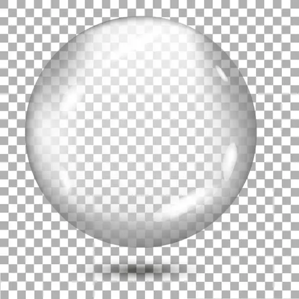 Vector illustration of Transparent gray sphere with shadow on transparent background. Vector