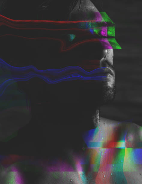 istock Dark atmospheric portrait of a relaxed man with unusual glitch effect 857544716