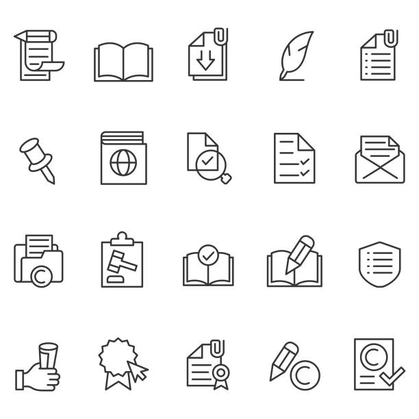 ilustraciones, imágenes clip art, dibujos animados e iconos de stock de conjunto de iconos de documentos - portafolio