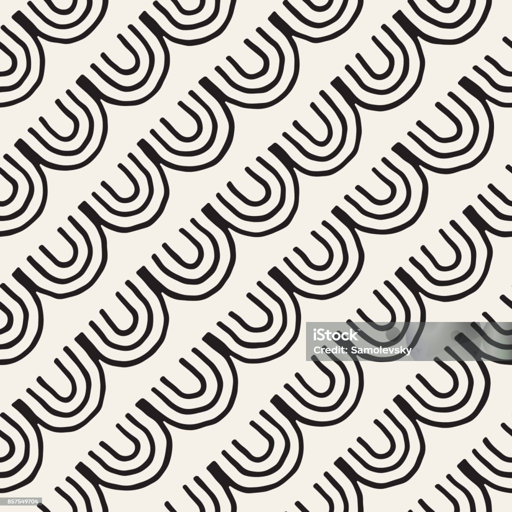 Monochrome Minimalistic Tribal Seamless Pattern With Arc Lines Vector ...
