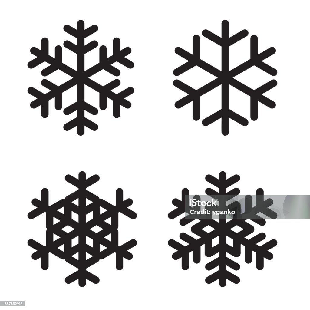 Conjunto de copos de nieve de siluetas en blanco. Ilustración de vector - arte vectorial de Copo de nieve libre de derechos