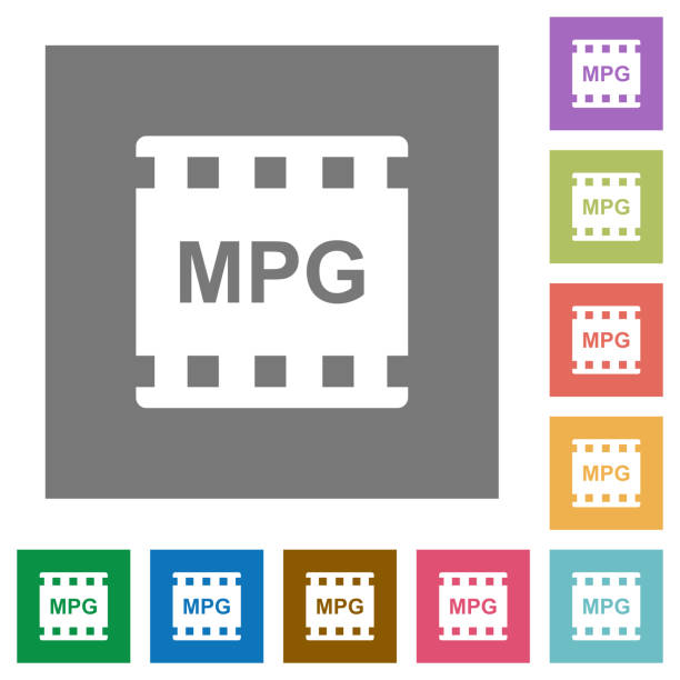 mpg-film-format quadratisch flach symbole - moving image stock-grafiken, -clipart, -cartoons und -symbole