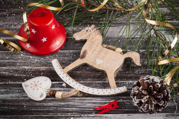 istock Christmas trees, horse and decor in Scandinavian style 857559568