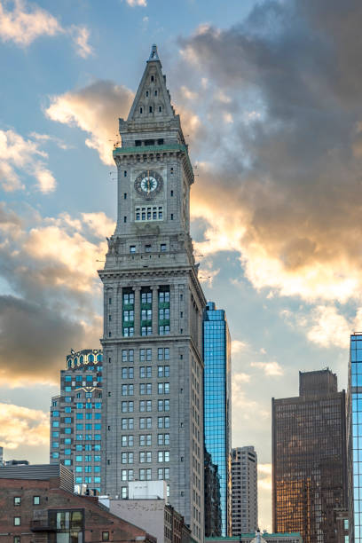 custom house clock tower in Boston Massachusetts  in sunset, USA