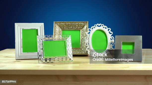 Photo Frames In Elegant Interiors Display Stock Photo - Download Image Now - Mantelpiece, Picture Frame, Antique