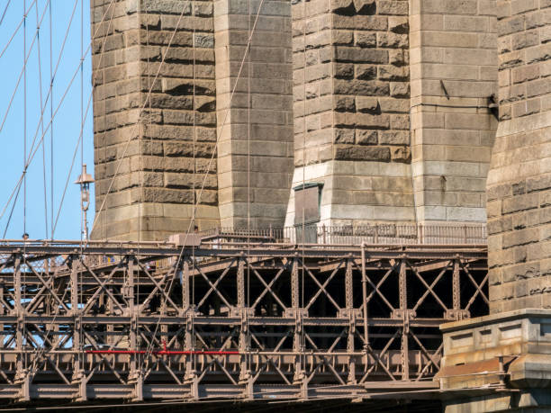 istock Brooklyn Bridge Tower with USA flag 857573604