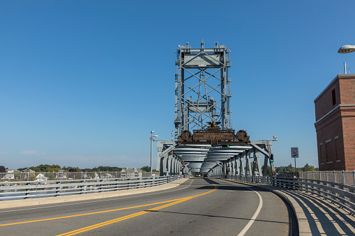 The Memorial Bridge  over the Piscataqua River, in Portsmouth, which connects New Hampshire to Maine