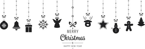 christmas ornament elemente hängen von schwarzem hintergrund isoliert - christmas deer christmas decoration tree stock-grafiken, -clipart, -cartoons und -symbole