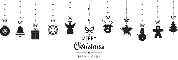 christmas ornament elements hanging black isolated background