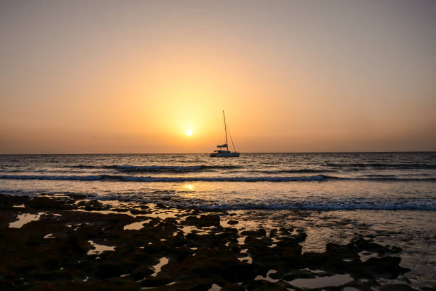 sail boat silhouette  at sunset - 5105 imagens e fotografias de stock