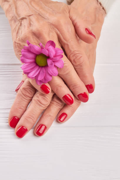 istock Elderly woman manicured hands. 857585306