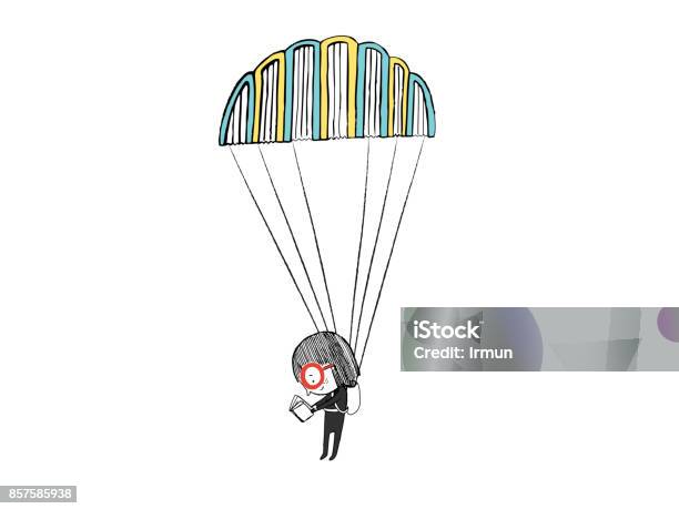 Kleines Mädchen Mit Einem Fallschirm Hergestellt Mit Bücher Lesen Hand Gezeichnet Vektorillustration Stock Vektor Art und mehr Bilder von Kind