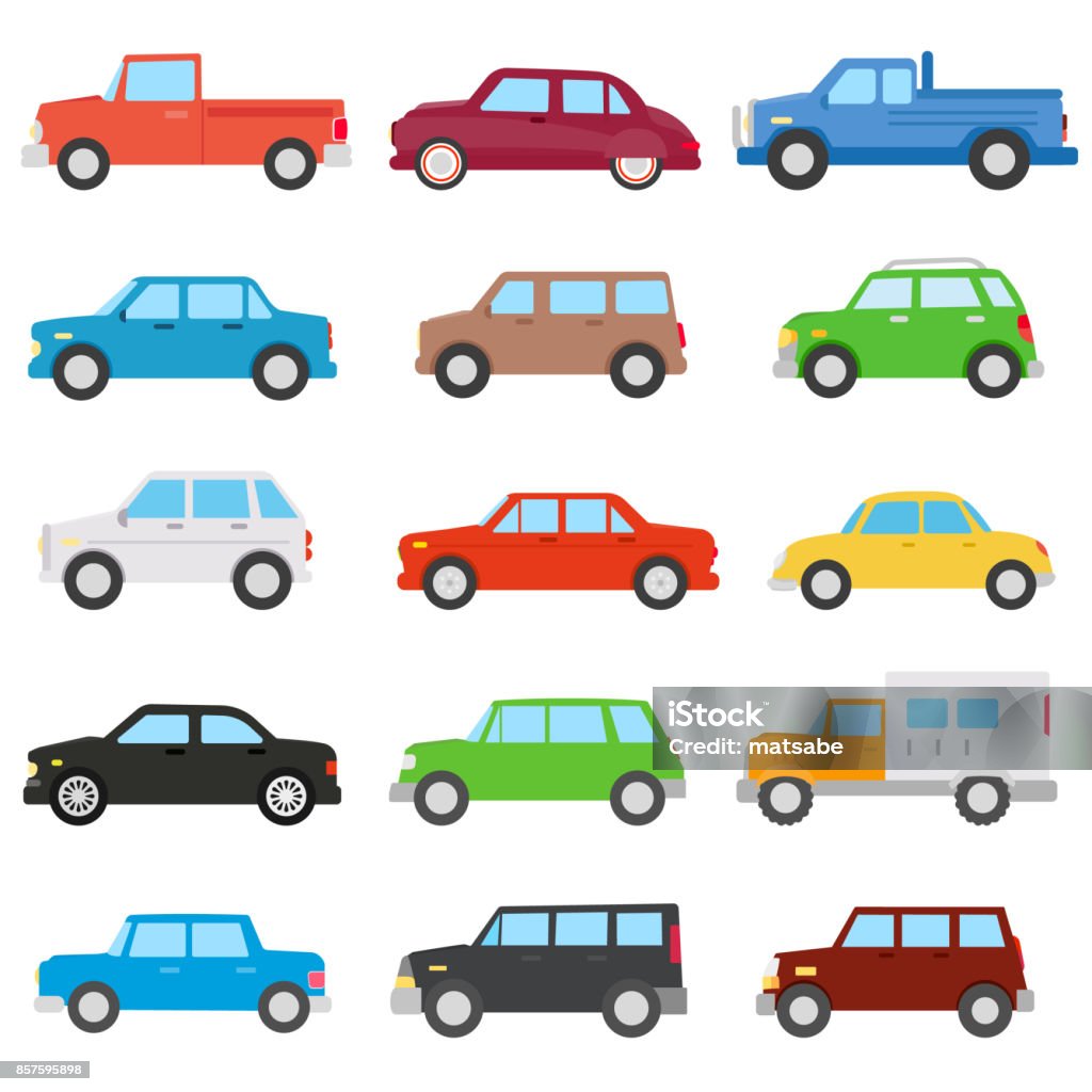 car set. automobile collection collection of icons on cars of different colors.  flat design Blue stock vector
