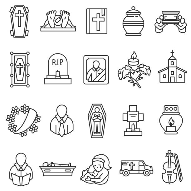 ilustrações de stock, clip art, desenhos animados e ícones de funeral icons set. - burying ground