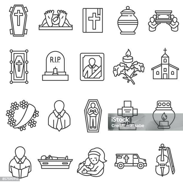 Funeral Icons Set Stock Illustration - Download Image Now - Funeral, Icon Symbol, Death