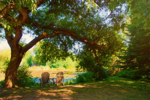 Father and daughter sitting by the lake