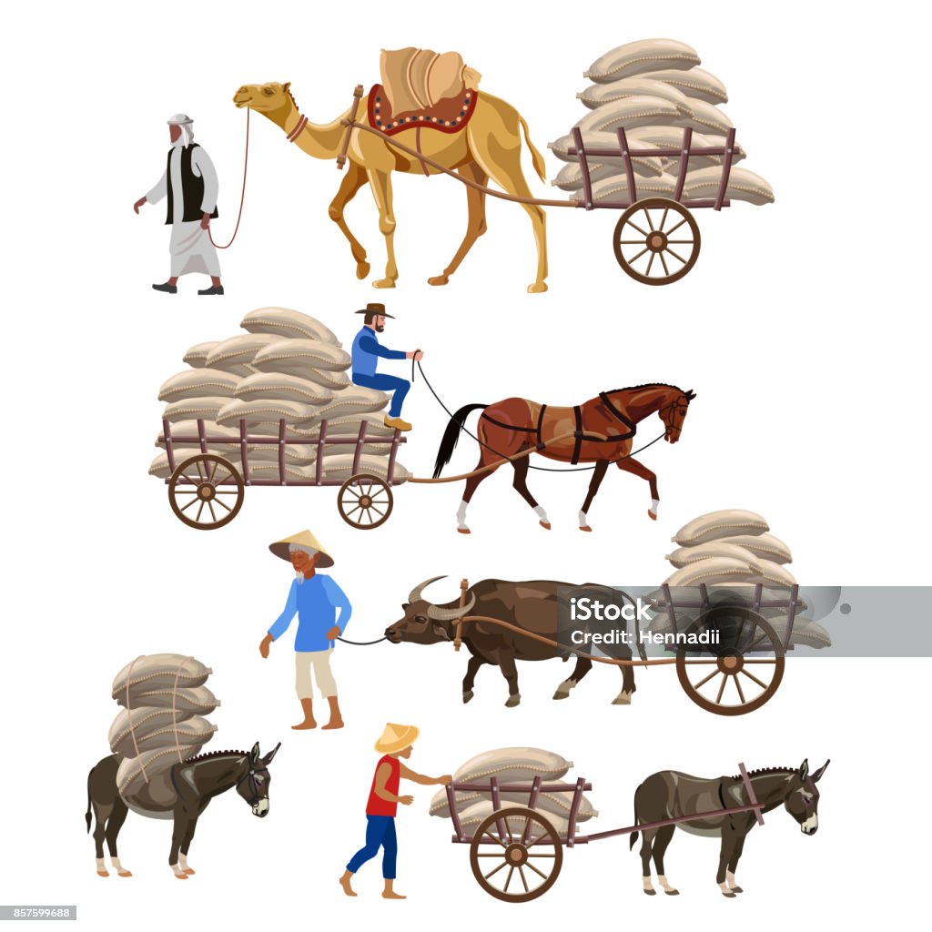 Draft Animals Vector Stock Illustration - Download Image Now - Horse,  Cartoon, Cart - iStock