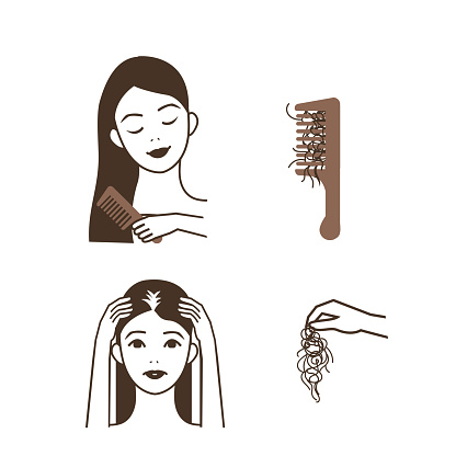 Hair loss woman. Vector isolated illustrations set.