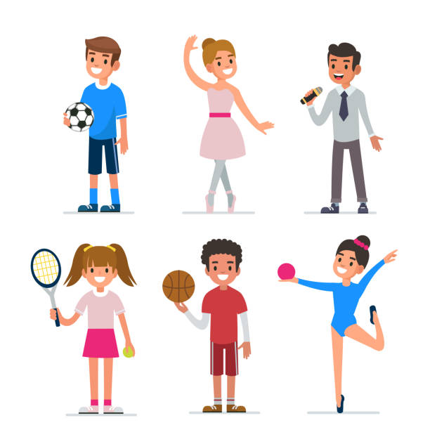 illustrazioni stock, clip art, cartoni animati e icone di tendenza di hobby per bambini - tennis child sport cartoon