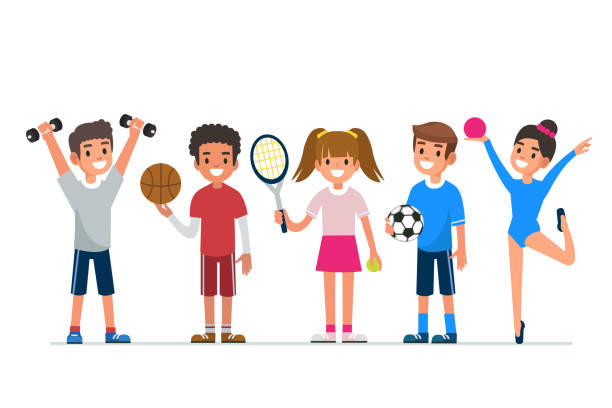 illustrazioni stock, clip art, cartoni animati e icone di tendenza di sport per bambini - tennis child sport cartoon