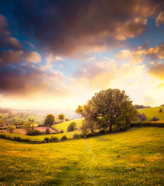 Photo of Beautiful Sunset Over A Landscape View In The Cotswolds, England