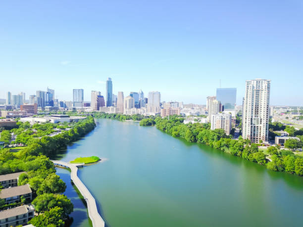 istock Aerial view Austin form Lady Bird Lake with boardwalk 857613122