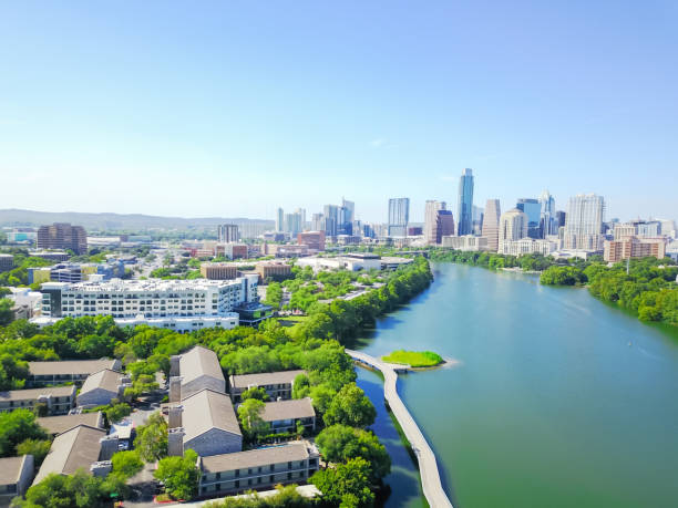 istock Aerial view Austin form Lady Bird Lake with boardwalk 857613170