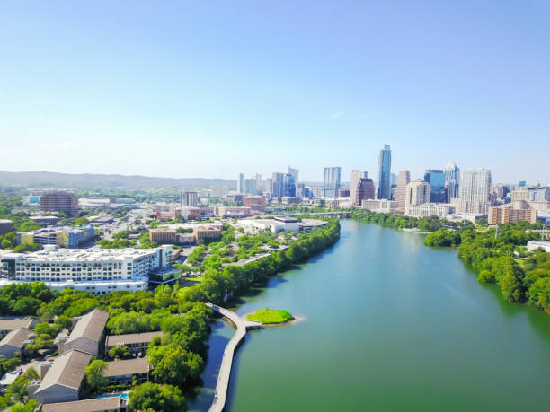 istock Aerial view Austin form Lady Bird Lake with boardwalk 857613426