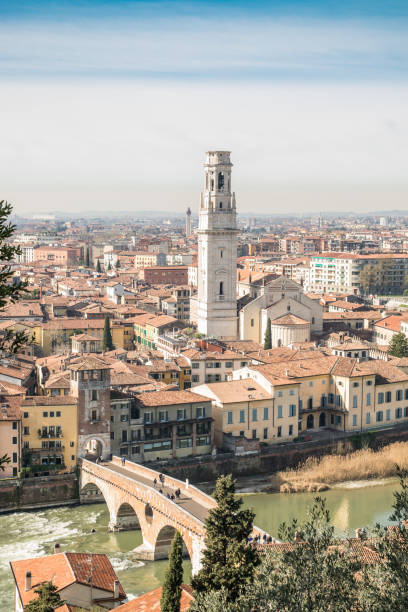 istock Verona Cathedral and stone bridge aerial view. 857618490