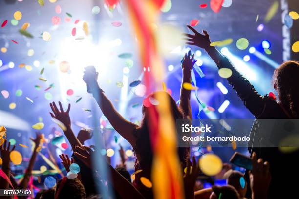 Confetti And Party Stock Photo - Download Image Now - Music Festival, Celebration, Crowd of People