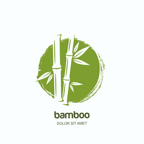 вектор этикетки или эмблемы с акварелью ручной обращается зеленый бамбуковый завод. концепция спа-салона и салона �красоты, массаж. - spa nature bamboo beauty stock illustrations