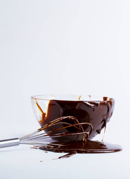 whisk, bowl with chocolate on a white background