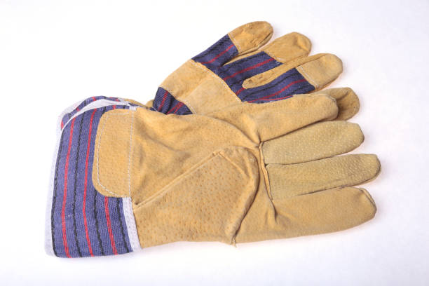 istock Pair of protective work gloves isolated on a white background. 857634848