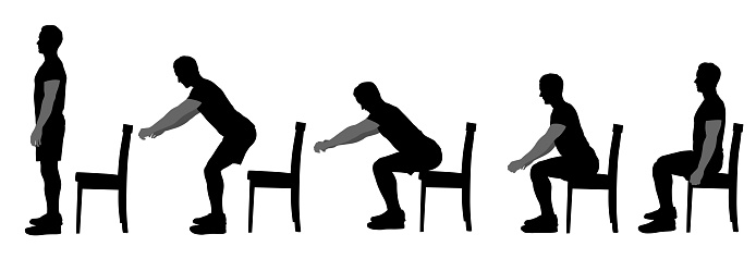 Illustration in silhouettes showing good form when sitting on a chair