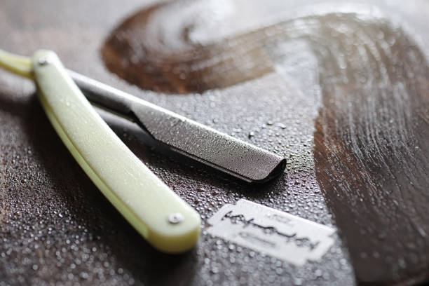 istock Shaving accessories on a wooden background 857638780