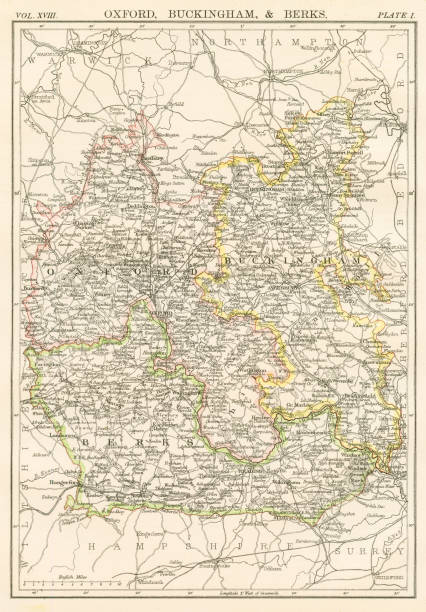 オックスフォード ・ バッキンガム地図 1885 - oxfordshire点のイラスト素材／クリップアート素材／マンガ素材／アイコン素材