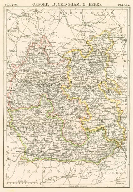 oxford ve buckingham harita 1885 - oxford oxfordshire stock illustrations