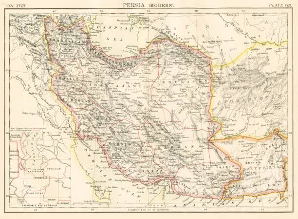 현대 페르시아 지도 1885 - iran stock illustrations