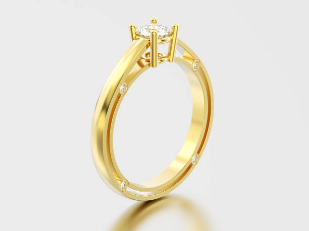 istock 3D illustration yellow gold decorative solitaire engagement diamond ring with shadow and reflection 857655410