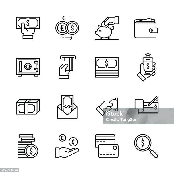 Money Icons Line Stock Illustration - Download Image Now - Icon Symbol, Currency, Envelope