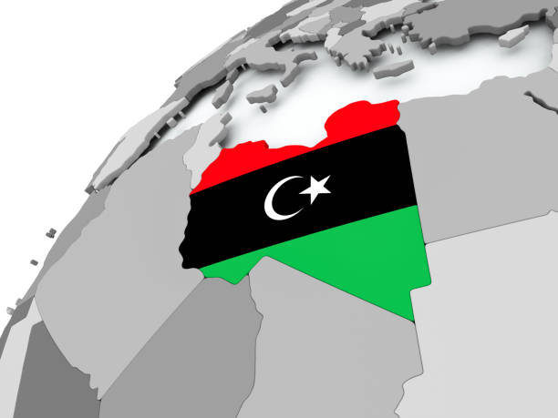 istock Flag of Libya on grey globe 857662594