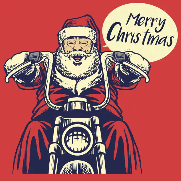 Vector illustration of Santa claus ride a motorcycle