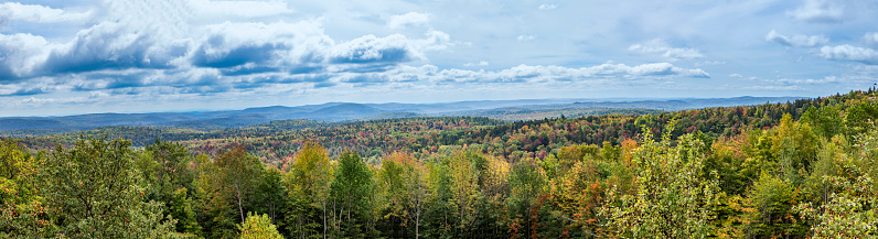 panoramic landscape from the Route No 9 in Vermont to the green mountains