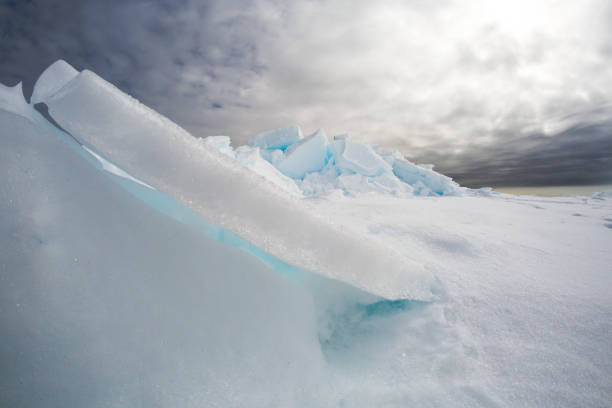 Broken sea ice piled up on the floe edge near Pond Inlet, Nunavut
