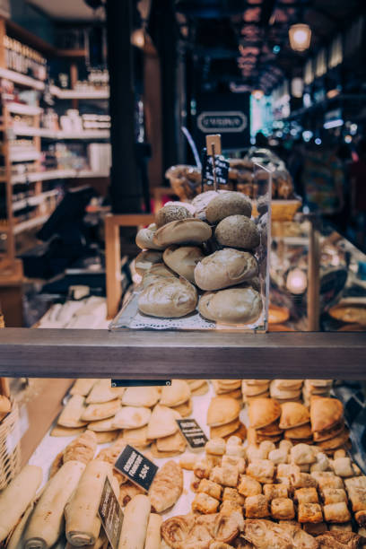 Madrid, Spain - September 7th, 2017: Pastry and Bakery for sale at Mercado San Miguel Market in Madrid,Spain. According to Tripadvisor, it is the 2nd top shopping destination in Madrid.