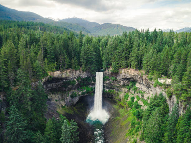 Aerial perspective on Brandywine Falls in British Columbia wilderness