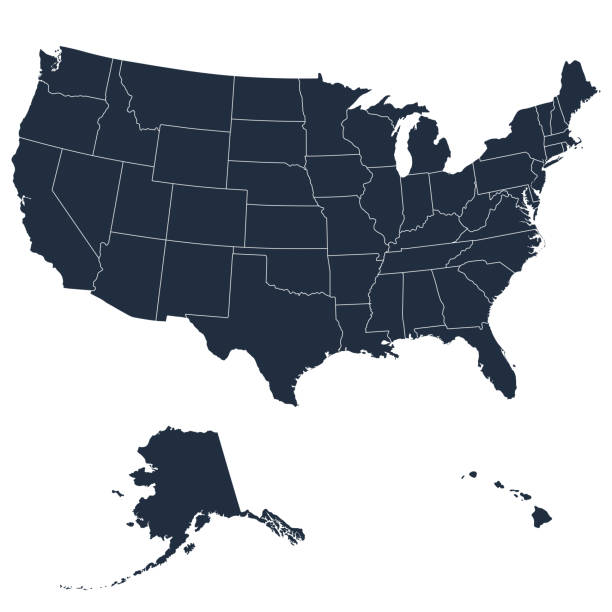 ilustraciones, imágenes clip art, dibujos animados e iconos de stock de el mapa detallado de los estados unidos incluyendo alaska y hawai. los estados unidos de américa - michigan maryland