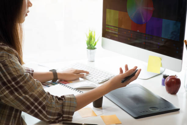 istock Graphic design woman analysis color in computer,Creative concept. 857686604