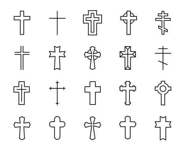 illustrations, cliparts, dessins animés et icônes de prime l’ensemble des icônes de la ligne de croix chrétienne. - cross cross shape religion easter