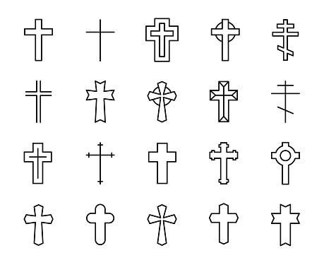 Premium set of Christian cross line icons. Simple pictograms pack. Stroke vector illustration on a white background. Modern outline style icons collection.
